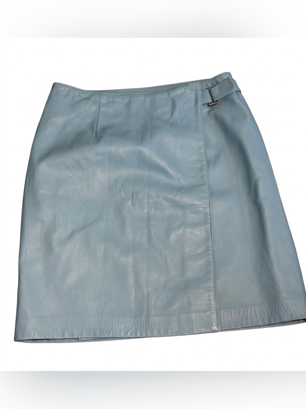 Danier Teal Blue Genuine Leather Wrap Mini Skirt Size 6